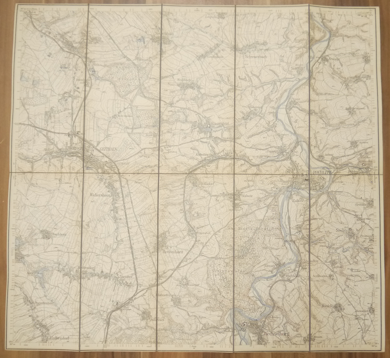 Leinenlandkarte Rochlitz 1:25000 Leinen Landkarte um 1890 Sachsen