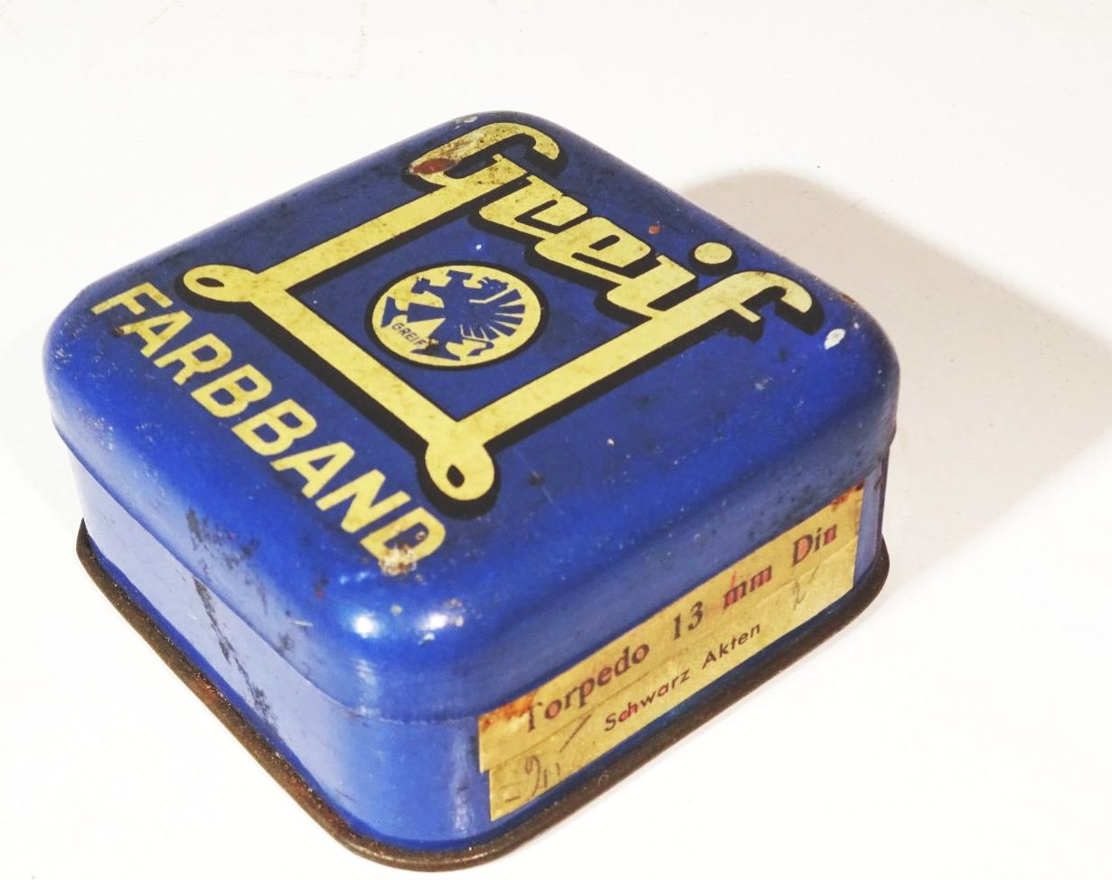Greif Farbband alte Blechdose Metalldose Sammler typewriter box
