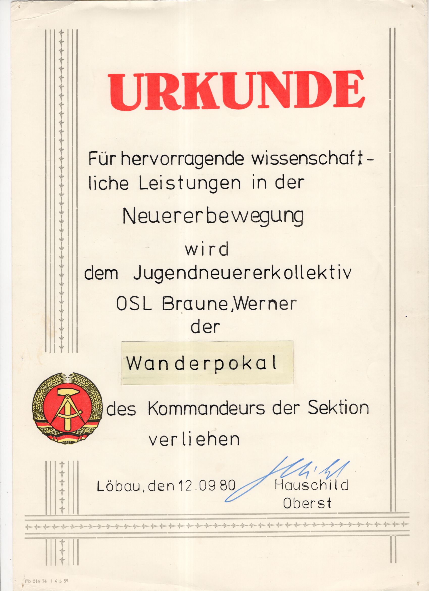 Urkunden Nachlass Offiziershochschule der Landstreitkräfte Ernst Thälmann Löbau