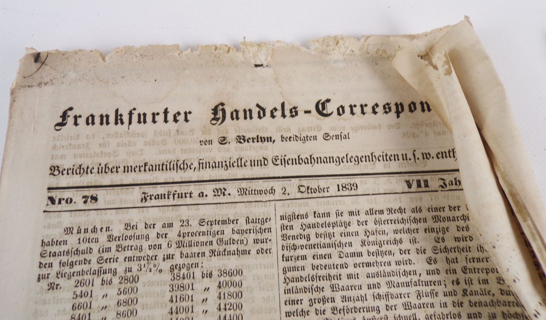 Frankfurter Handels Correspondent Eisenbahn 1839 bis 1845 Zeitung