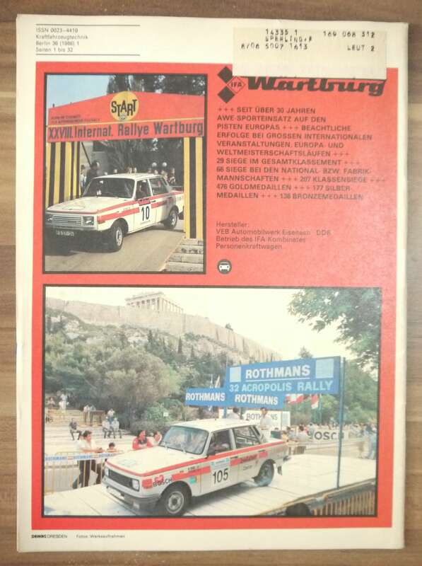 KFT IFA Wartburg Januar 1986 Zeitschrift Kraftfahrzeugtechnik VEB Berlin Technik