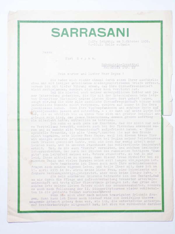 Konvolut Sarrasani Zirkus Briefköpfe 1933 bis 1941 Circus 
