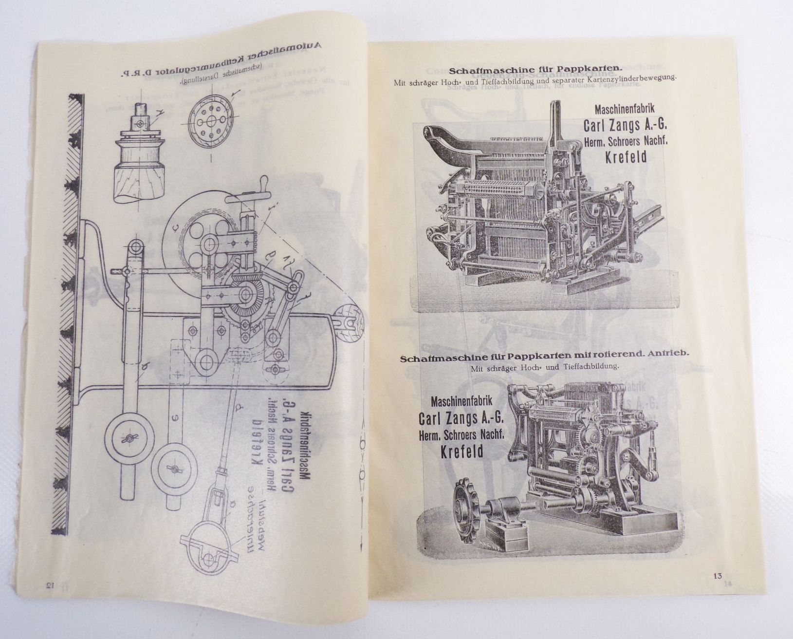 Katalog Carl Zangs AG Krefeld Webstühle Maschinen um 1910
