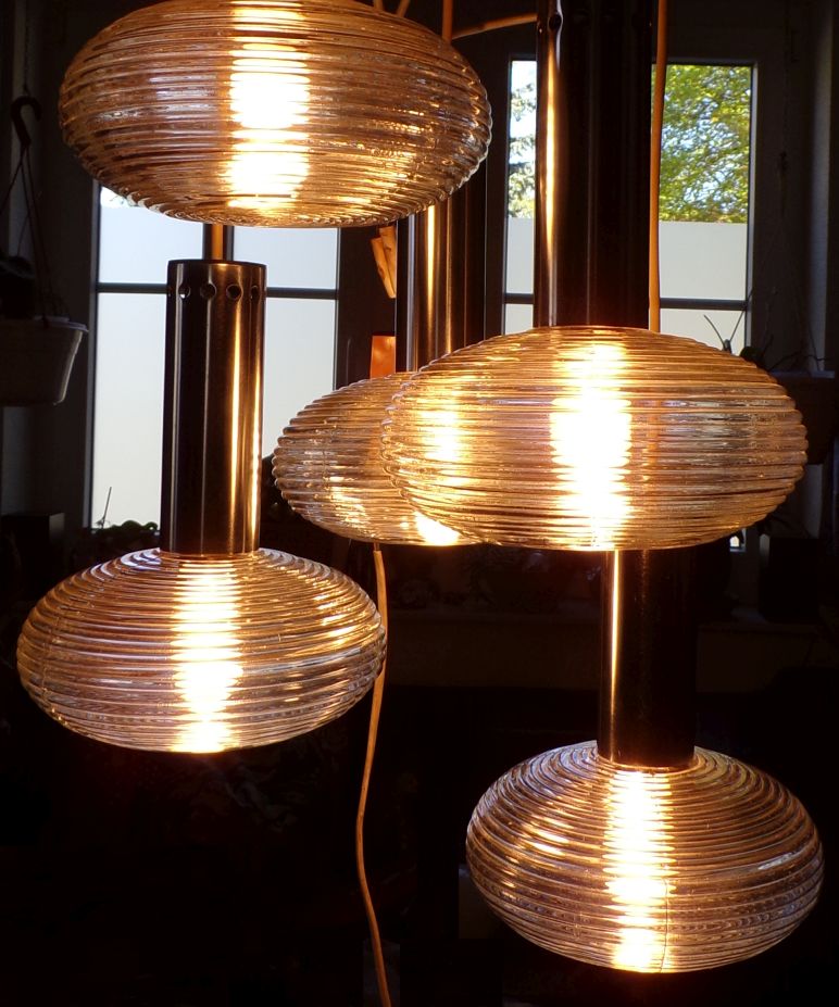 Alte Kaskadenlampe Ufo Glas E14 Deckenleuchte 5er Pendellampe GDR 