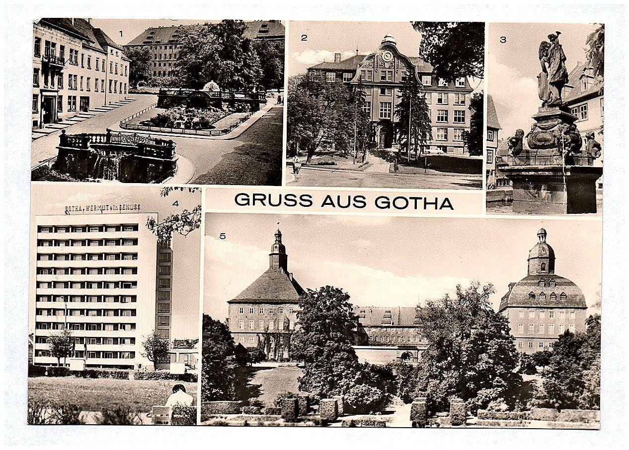 Ak Gruß aus Gotha Wasserkunst am Schloßberg Ingenieurschule für Bauwesen DDR Rathausbrunnen Ak Gruß aus Gotha Wasserkunst am Schloßberg Ingenieurschule für Bauwesen DDR Rathausbrunnen