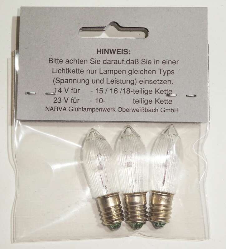 Narva Glühlampen 9 Stück Kleinlampen Lichterkette Schwibbogen 14 V 3W E10