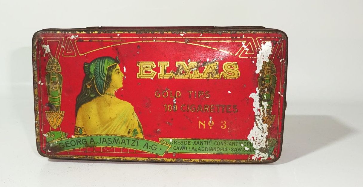 Elmas Georg A Jasmatzi Cigaretten Blechdose 1910er Rot Werbung Sammler