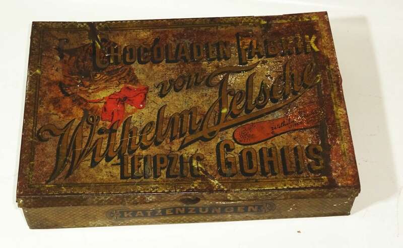 Blechdose Schokoladenfabrik Wilhelm Felsche Leipzig Gohlis Katzenzungen 1900er