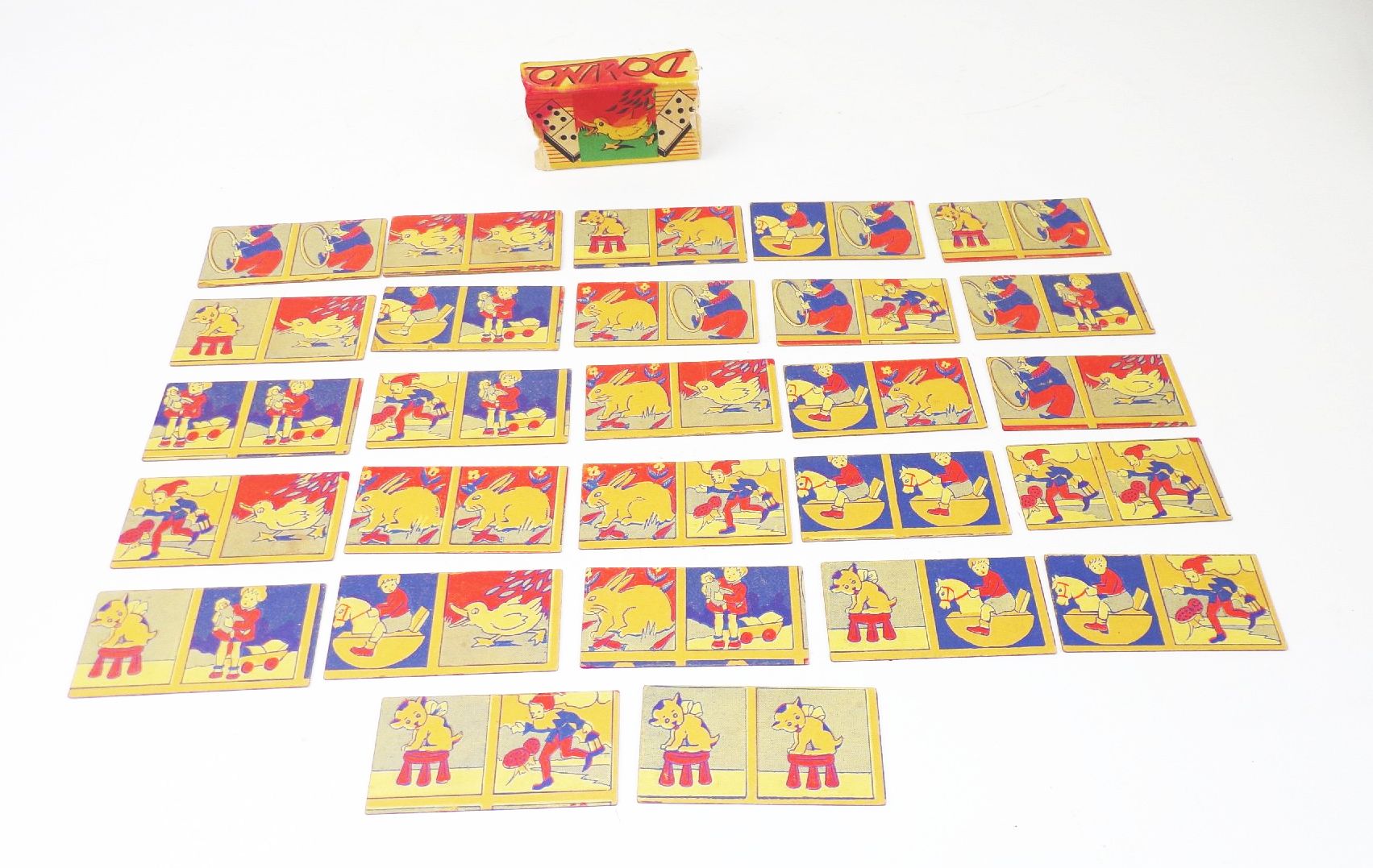 Altes Domino Spiel Tiere Legespiel Pappkärtchen 1950 er 