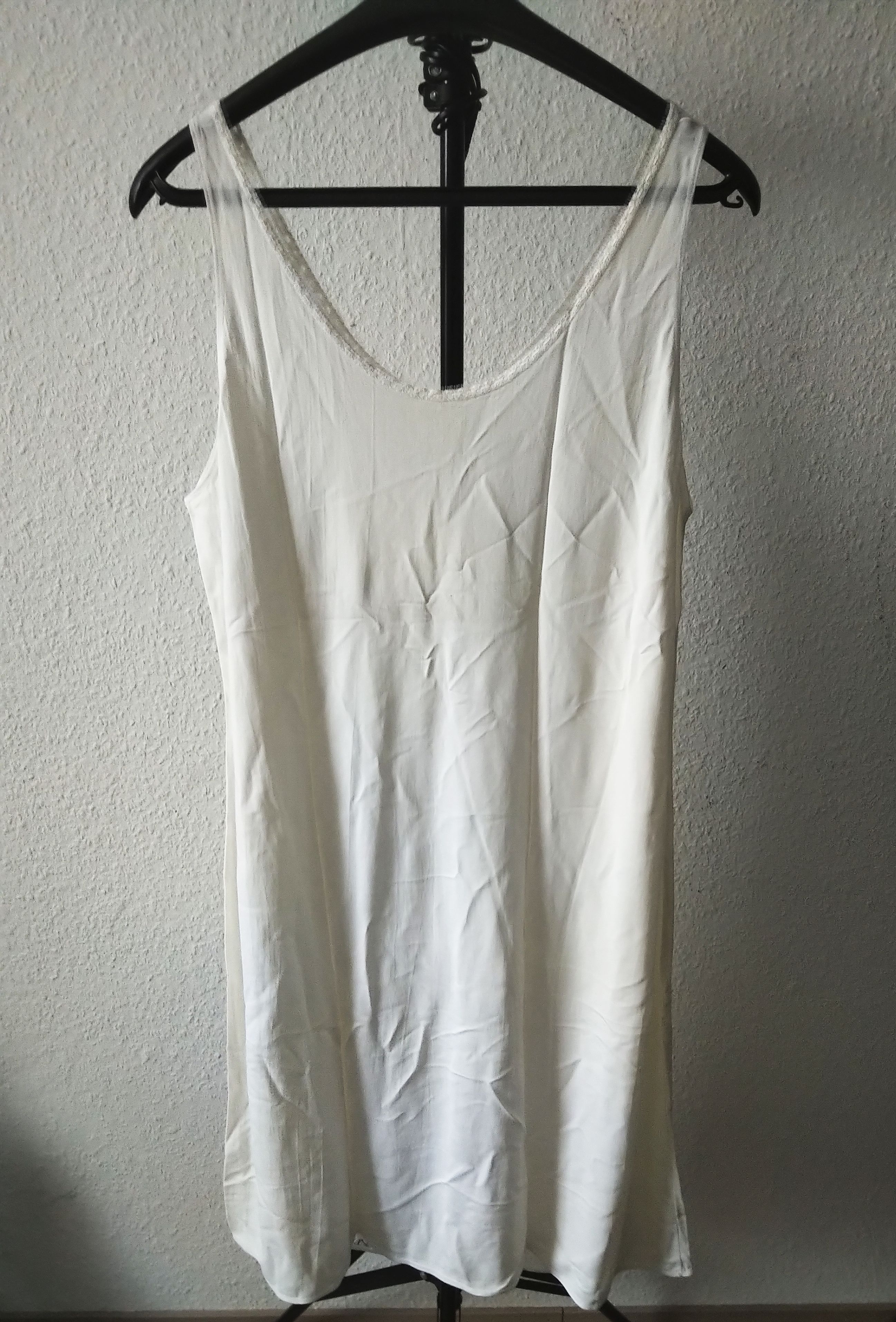 Vintage Damen Negligee mit Spitze Baumwolle Nachthemd Unterkleid Weiß