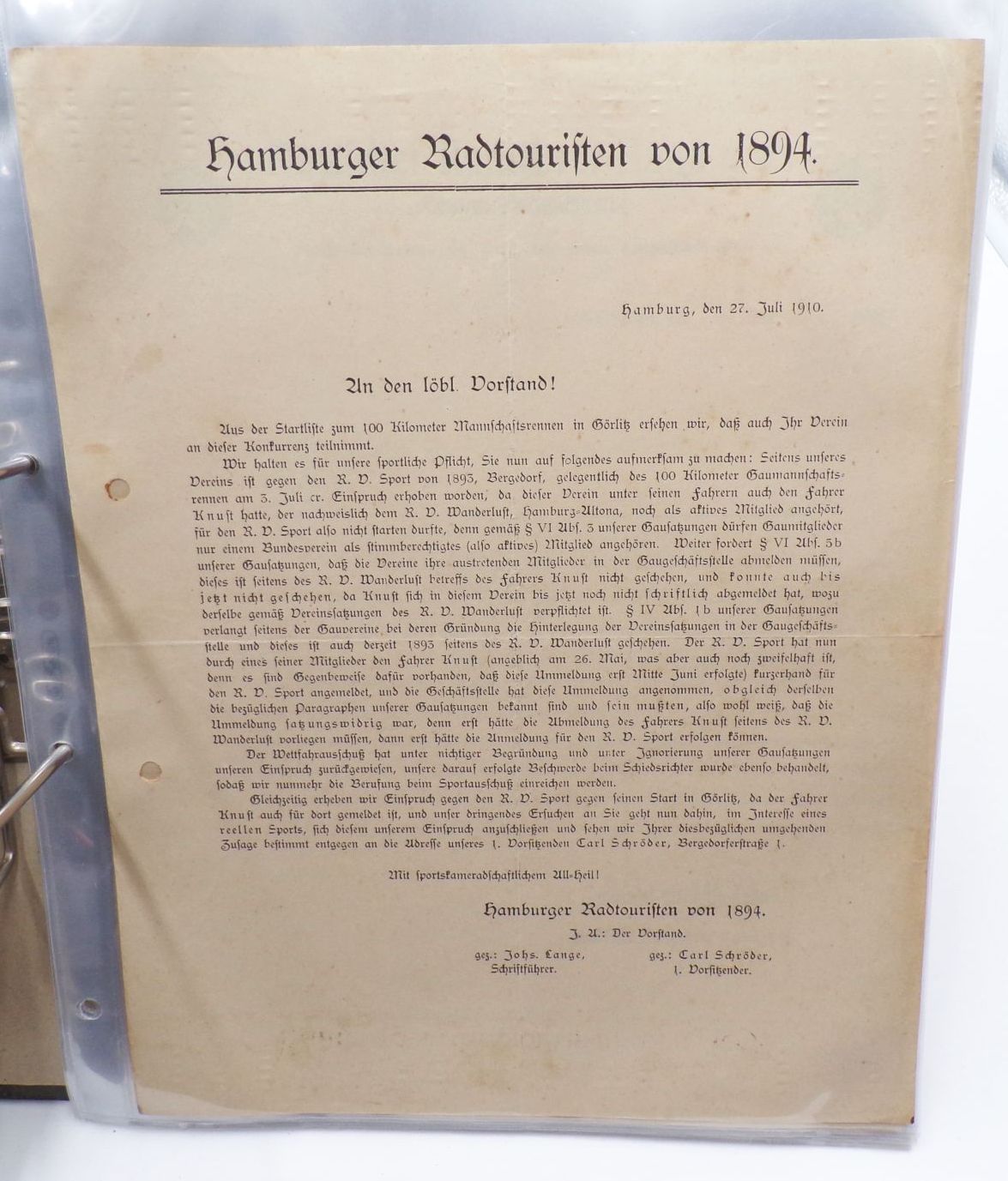 Ordner Dokumente Görlitz Schlauroth Radfahrerverein um 1900