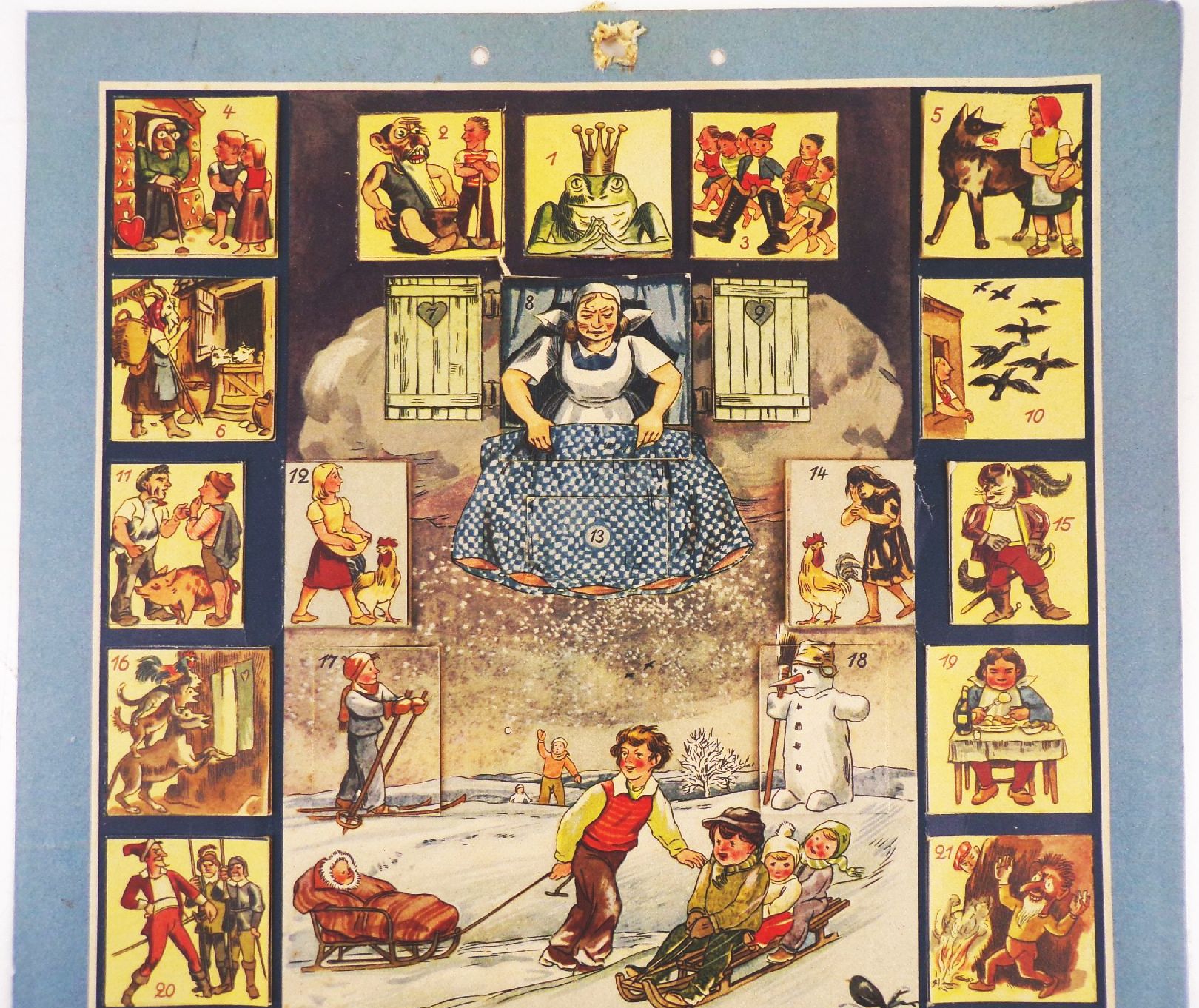 Alter Adventskalender Frau Holle Märchen VEB Volkskunstverlag Reichenbach 1955