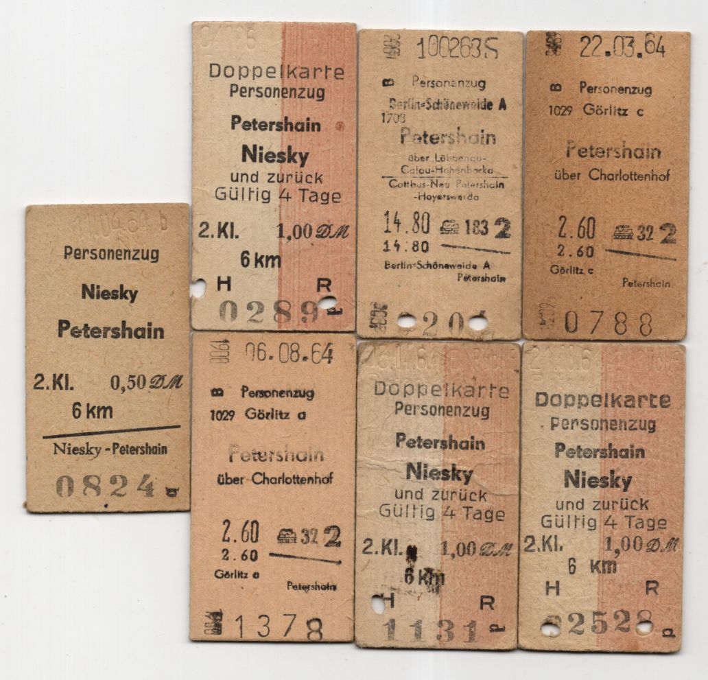 Fahrscheine Petershain Niesky 1964 Reichsbahn 7 Stück
