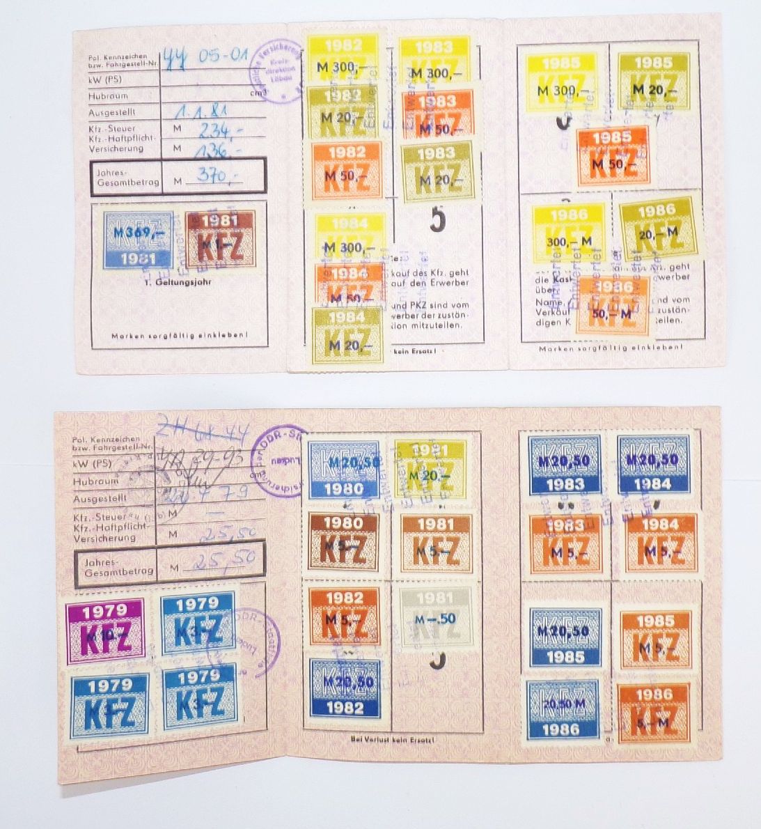 Kraftfahrzeug Steuerkarte Beitragsmarken DDR bis 1988 