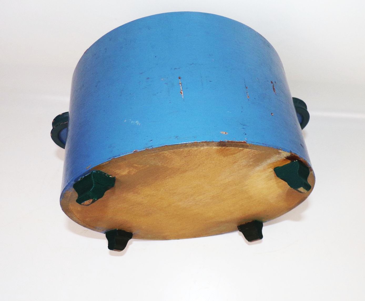 Alter Holztopf handbemalt Dose Wolle Behälter Erzgebirge Handarbeit 