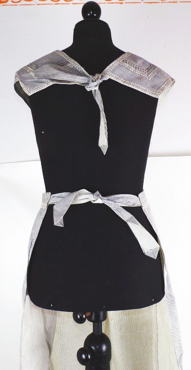 Alte Schürze Damen blau weiß Hausmädchen Bedienstete Leinen Kittel vintage