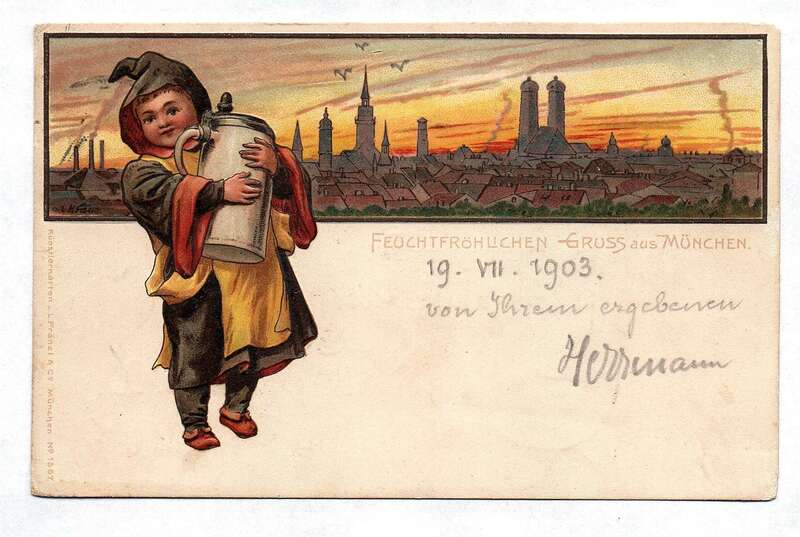 Grußkarte Feuchtfröhlichen Gruß aus München Ak Motivkarte 1903
