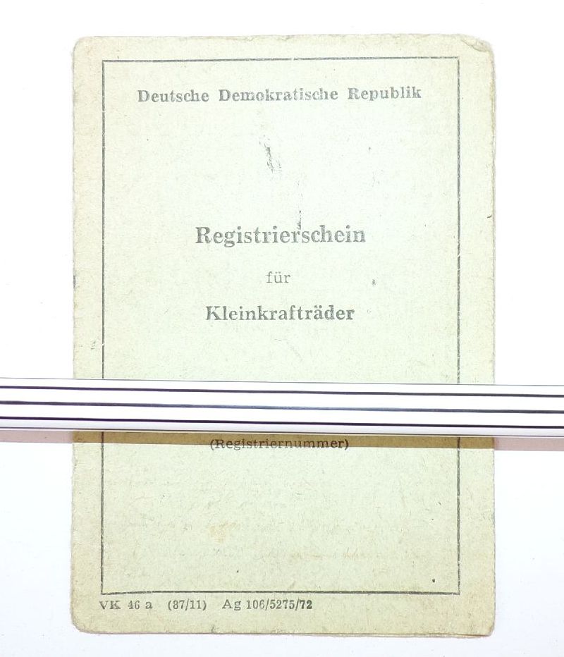 Registrierschein für Kleinkrafträder Simson KR50 