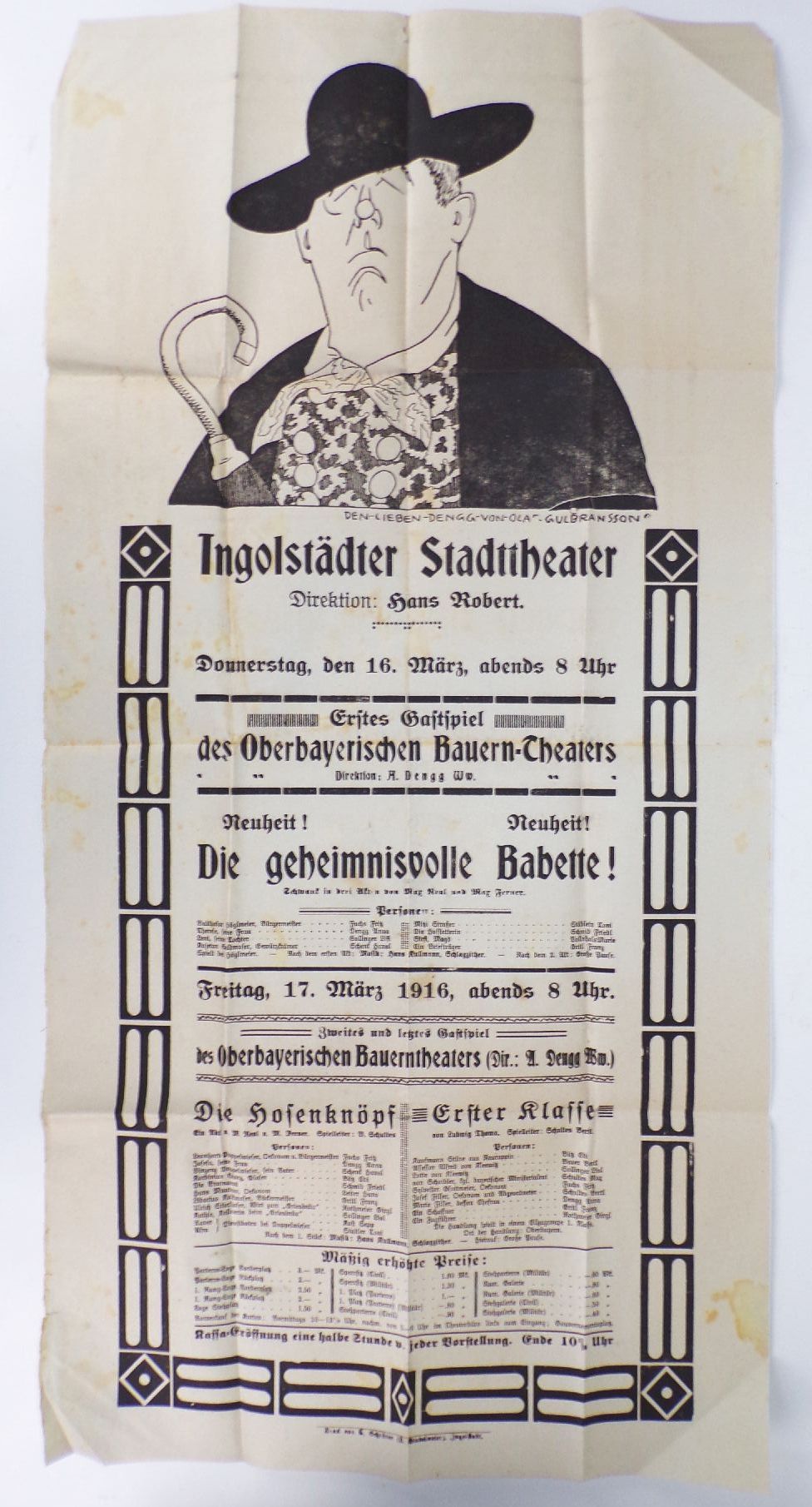 Altes Theater Plakat Ingolstadt Stadttheater Direktion Hans Robert 1916 Aushang Altes Theater Plakat Ingolstadt Stadttheater Direktion Hans Robert 1916 Aushang