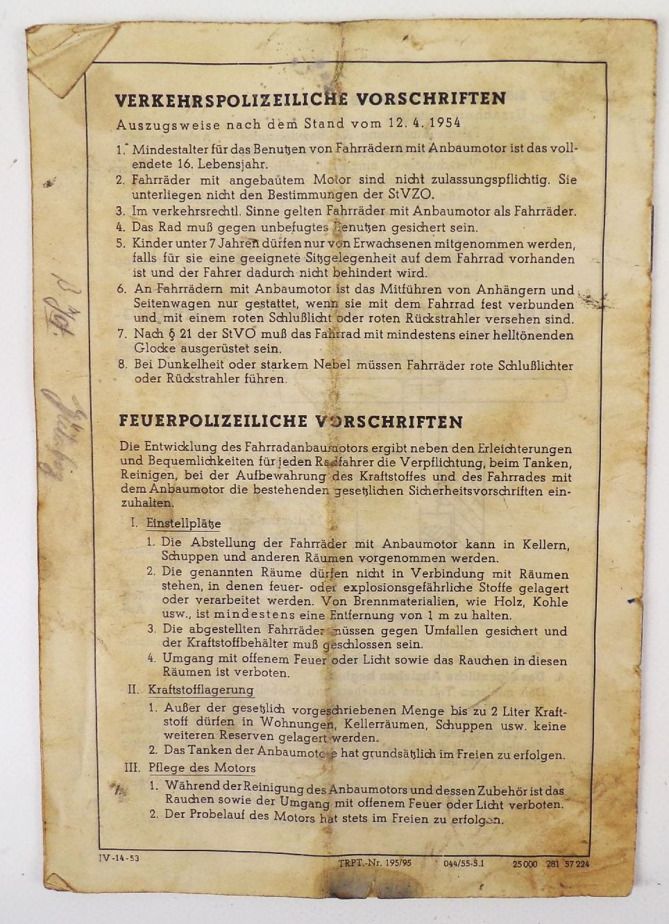 Anleitung für den Fahrrad Anbau Motor MAW Karl Marx Magdeburg 1953