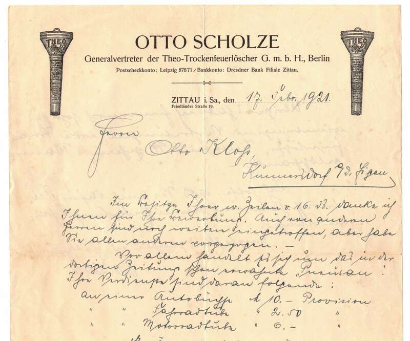 Litho Briefkopf Otto Scholze Theo Trocken Feuerlöscher Berlin Zittau 1921