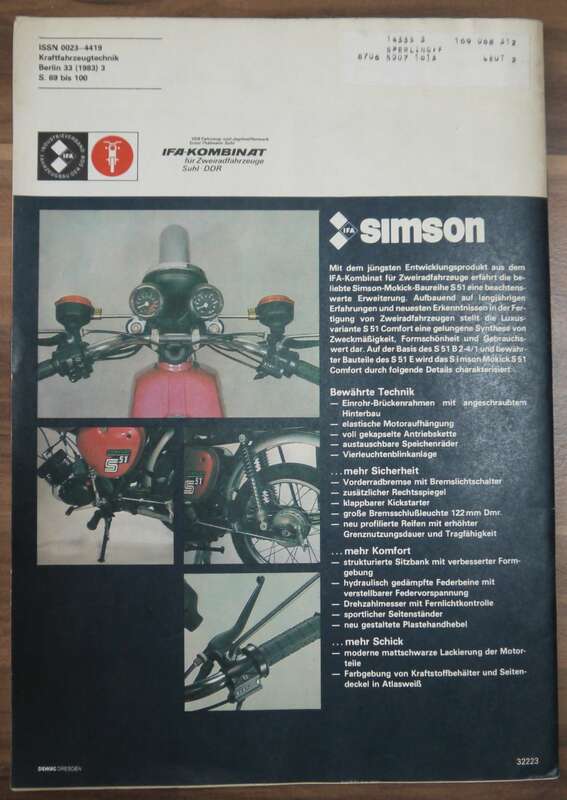 KFT Simson Mokick S 51 Comfort März 1983 Neue Modelle im Lada Programm Heft DDR