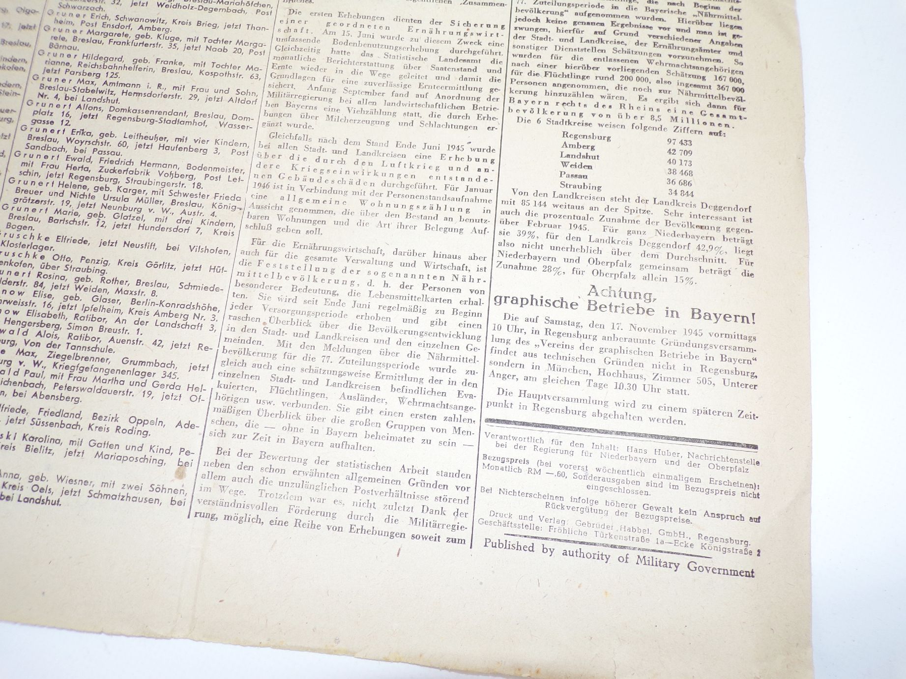 Amtsblatt August 1945 Niederbayern Oberpfalz Zeitzeugnis 4 x Zeitungen