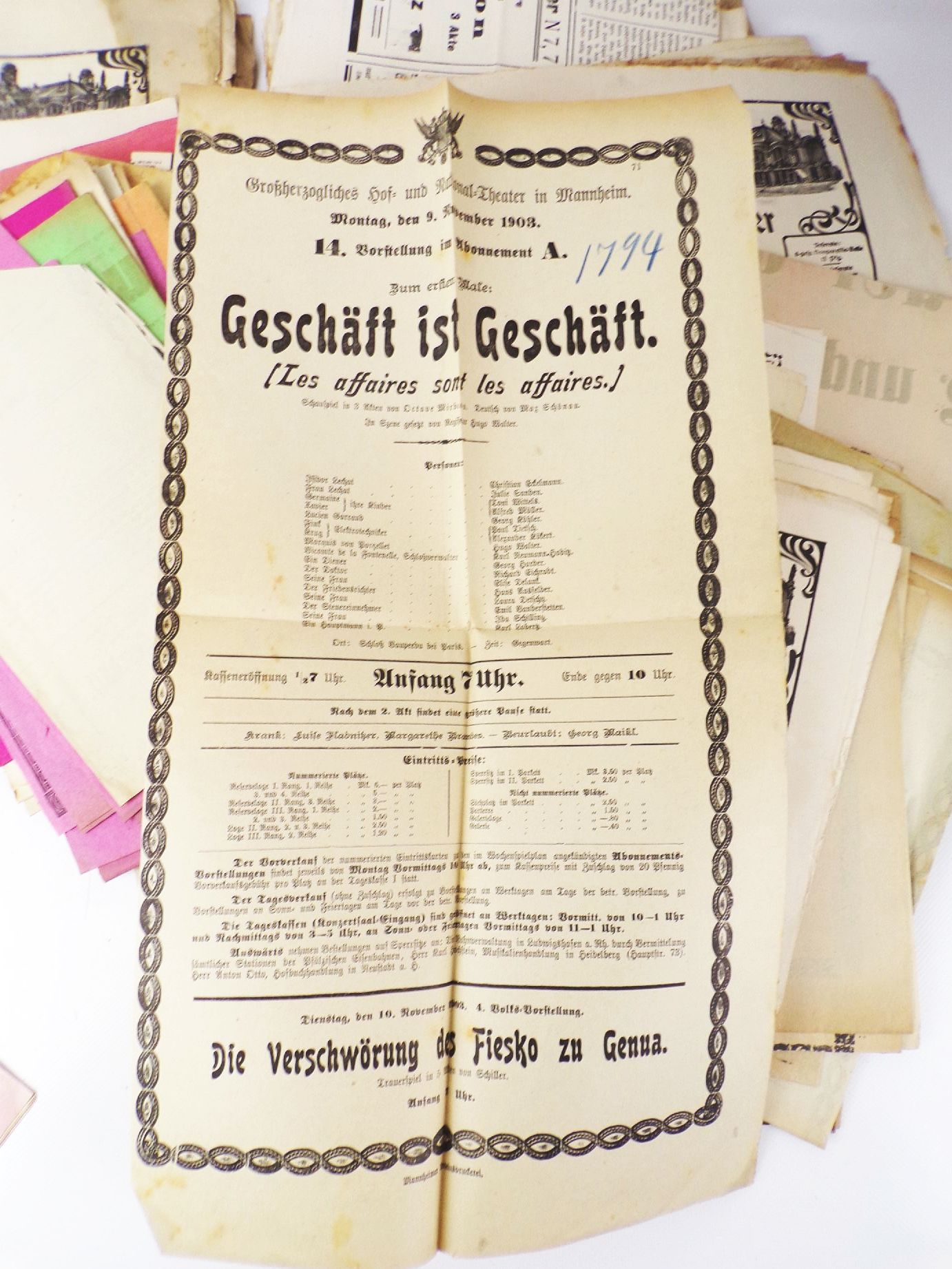 Konvolut Mannheim Theater Programme Plakate Aushänge um 1910 Konvolut Mannheim Theater Programme Plakate Aushänge um 1910