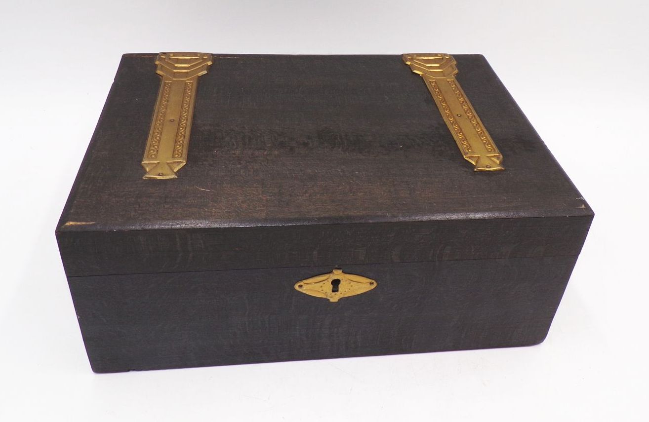 Jugendstil Schatulle Holz Schwarz Metallbeschläge Deko Box