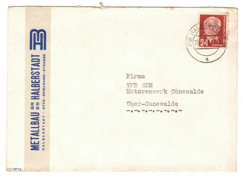 Firmen Brief 1952 Metallbau Halberstadt nach Cunewalde DDR