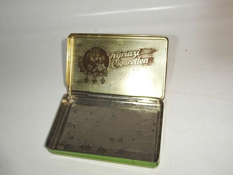 Kyriazi Neptun Grün Blechdose Zigarettendose um 1910 Reklame