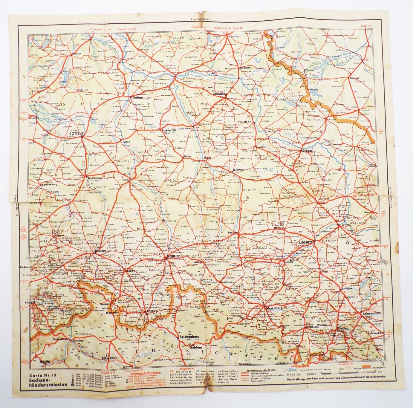 Shell Straßenkarte 13 Sachsen Niederschlesien alte Landkarte