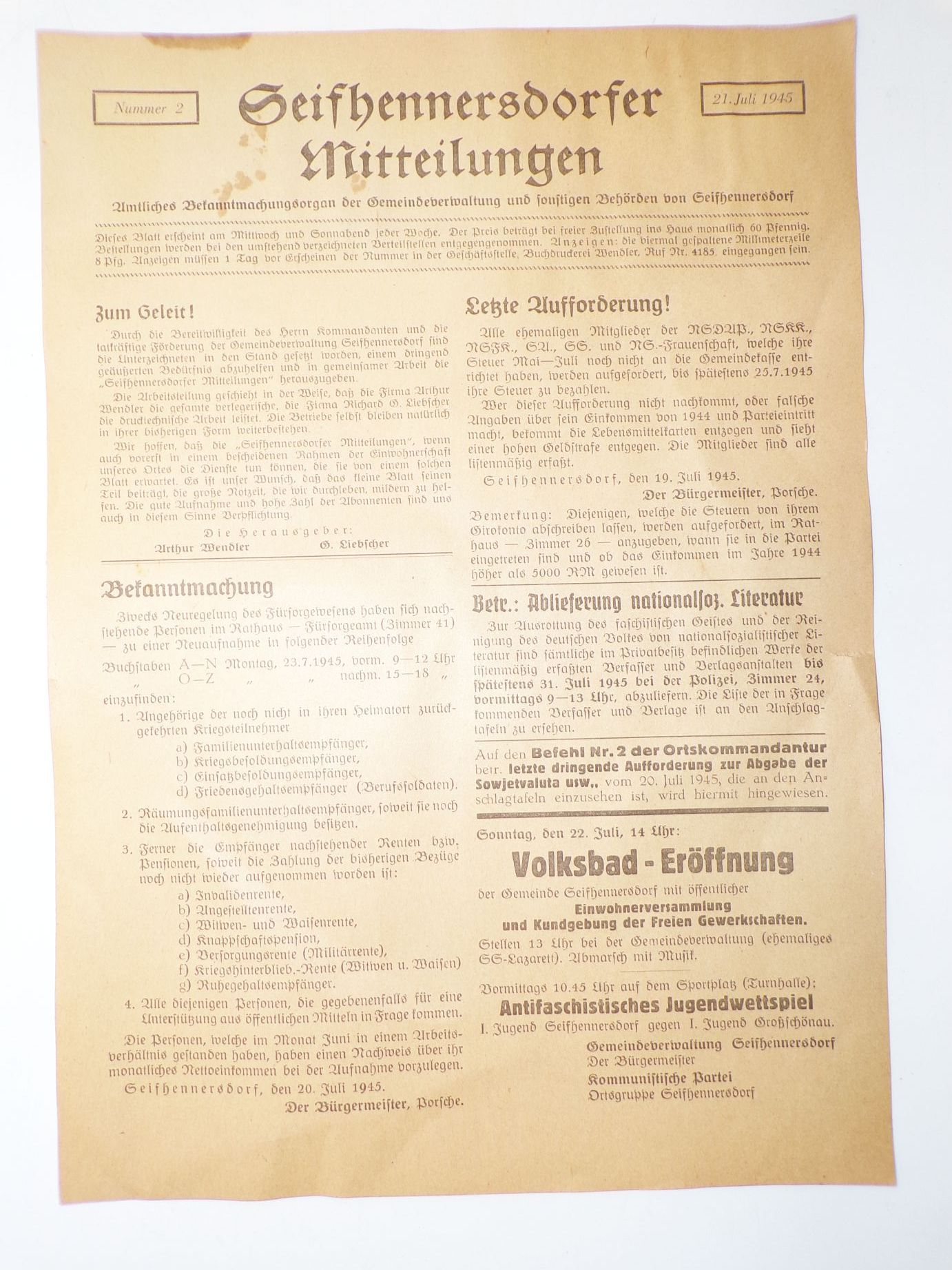 Seifhennersdorf Mitteilungen 1945 Bekanntmachungen 1 bis 11 selten Seifhennersdorf Mitteilungen 1945 Bekanntmachungen 1 bis 11 selten