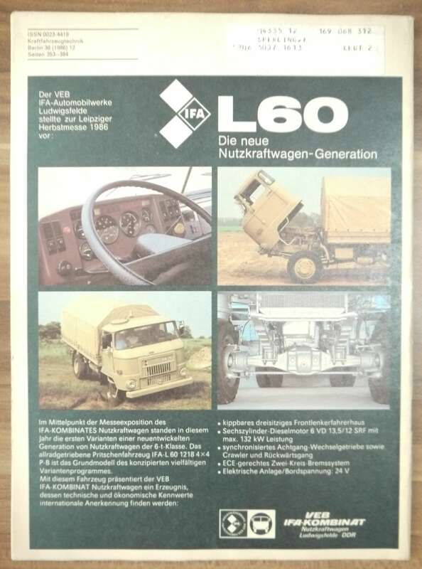 KFT Dezember 1986 NEU IFA L60 Frontantriebsmodell WARS Kraftfahrzeugtechnik