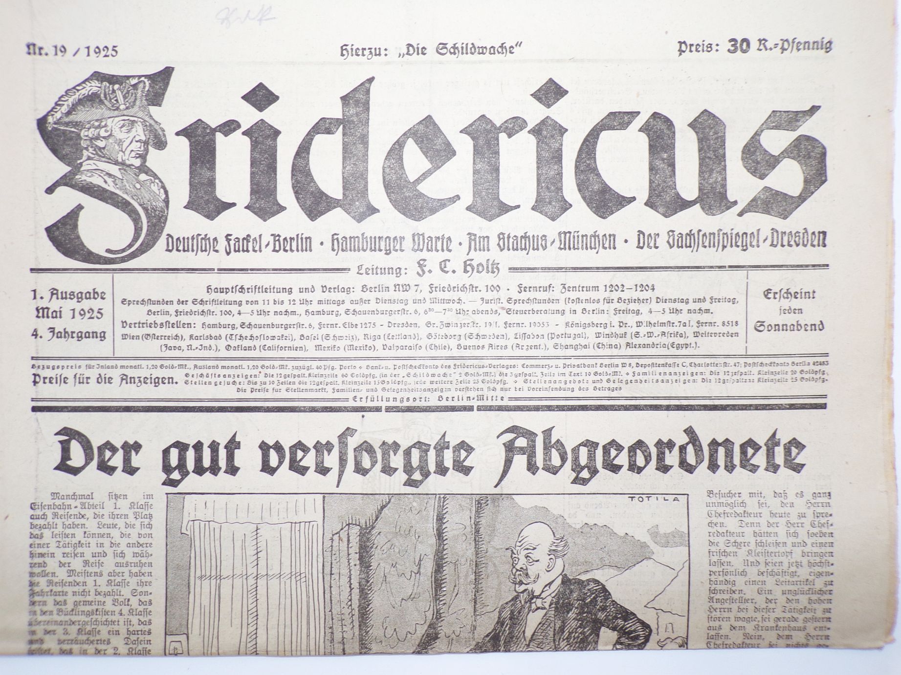 Zeitung Fridericus mit Beilage Die Schildwache kompletter Jahrgang 1925