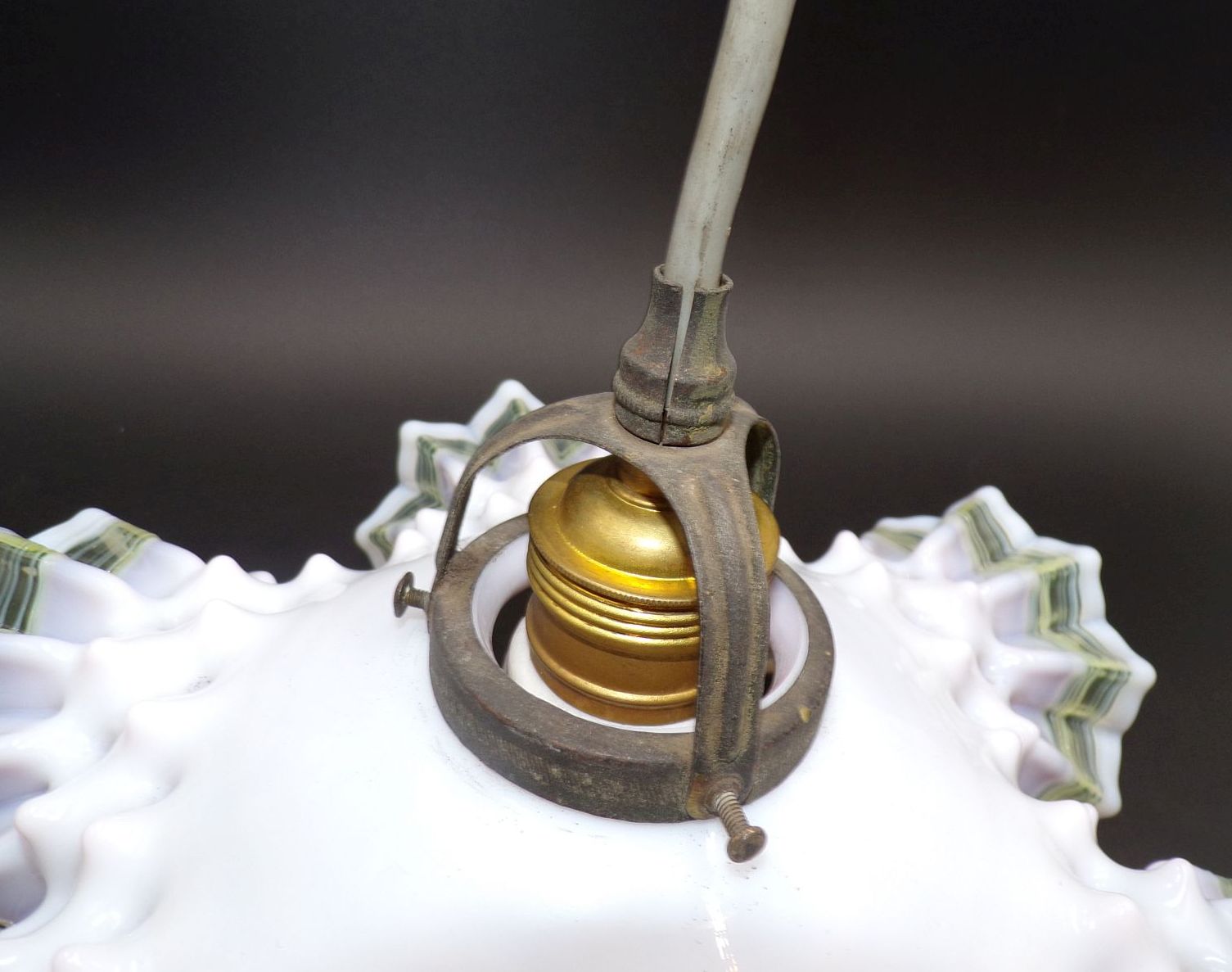 Alte Deckenleuchte Böhmen Glasmalerei um 1900 Rüschenlampe Antik 