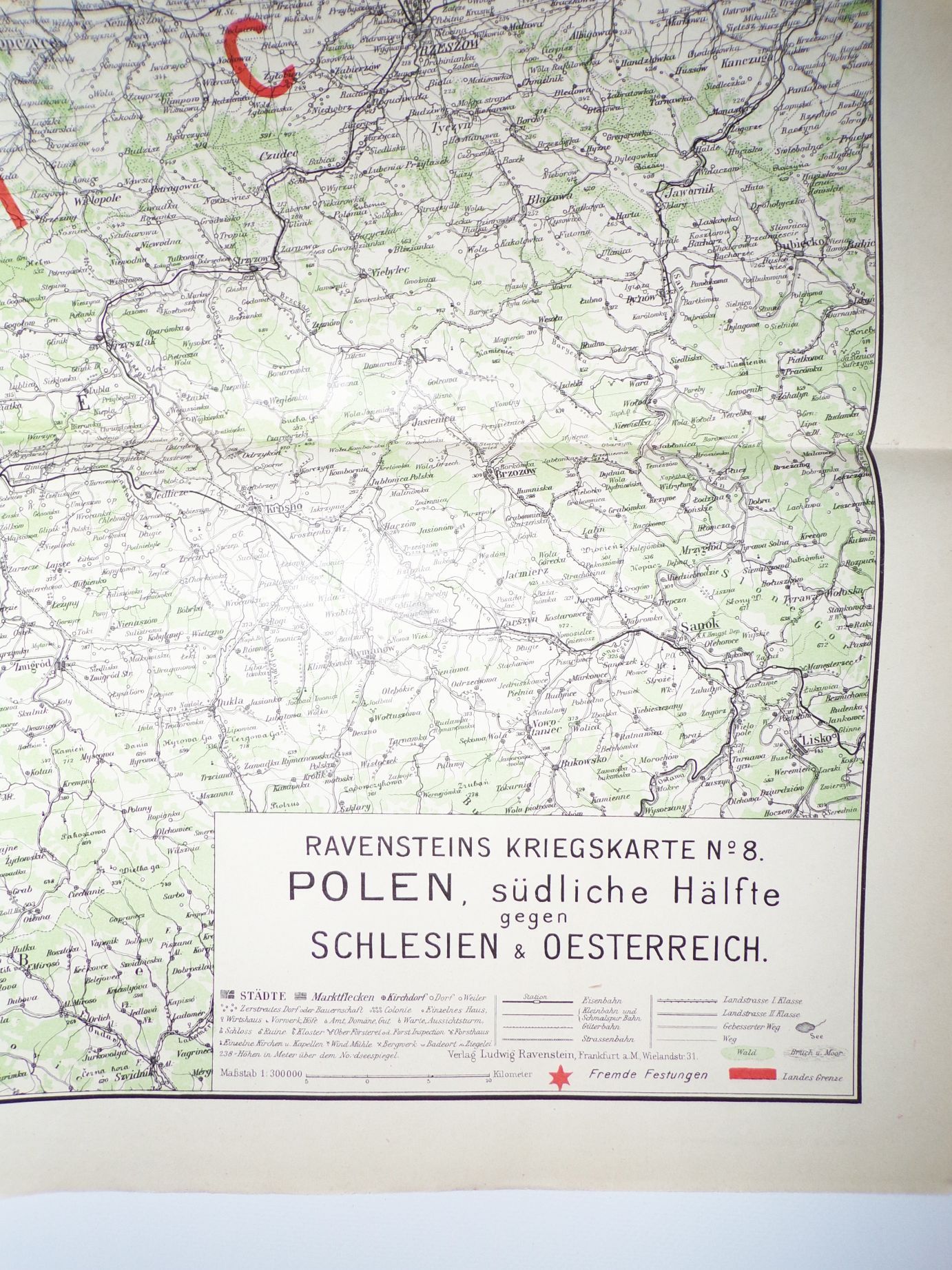 Ravenstein Kriegskarte Polen südliche Hälfte 1 Weltkrieg 
