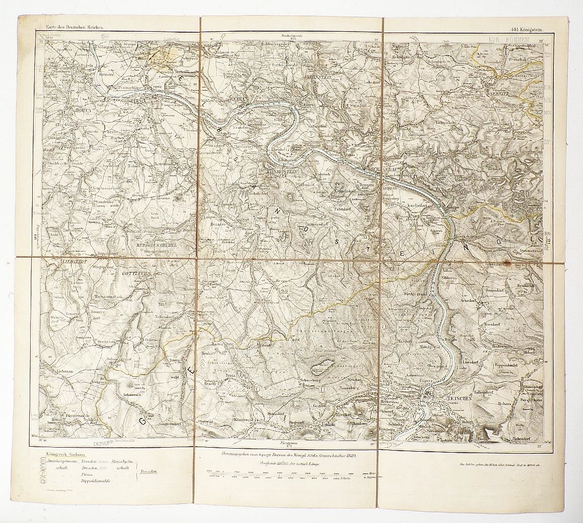 Landkarte Königstein Sachsen Böhmen1880 königlich sächsischer Generalstab