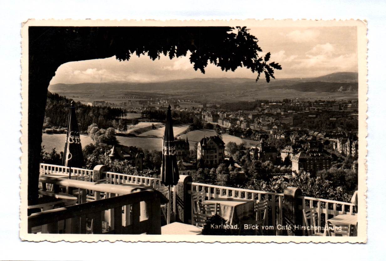 Ak Karlsbad Blick vom Cafe Hirschensprung 1939 Tschechien Ak Karlsbad Blick vom Cafe Hirschensprung 1939 Tschechien