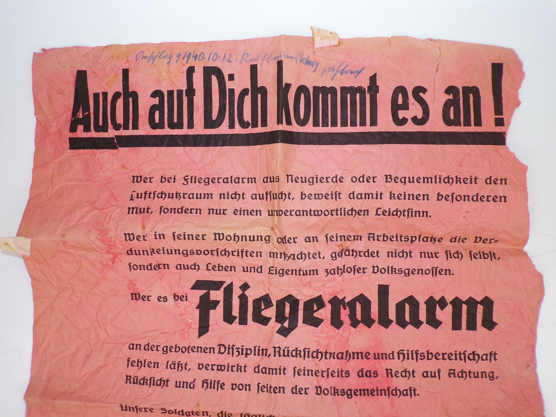 Originales Luftschutz Plakat 2 Weltkrieg Fliegeralarm Aushang Originales Luftschutz Plakat 2 Weltkrieg Fliegeralarm Aushang