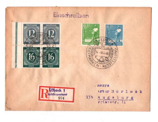R Brief Lübeck nach Augsburg Alliierte Besetzung 1948 MF