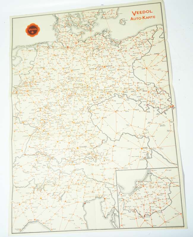 Alte Veedol Auto-Karte Auto Zeppelin Öl Landkarte Reklame 1930er 