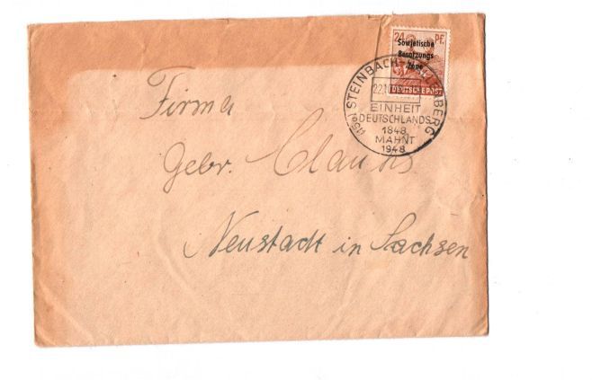 SBZ Brief Steinbach 1948 nach Neustadt Sachsen