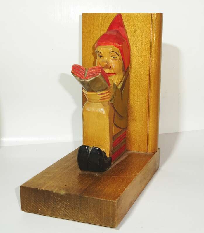 Alte geschnitzte Buchstützen Zwerge Gnome Vintage Deko