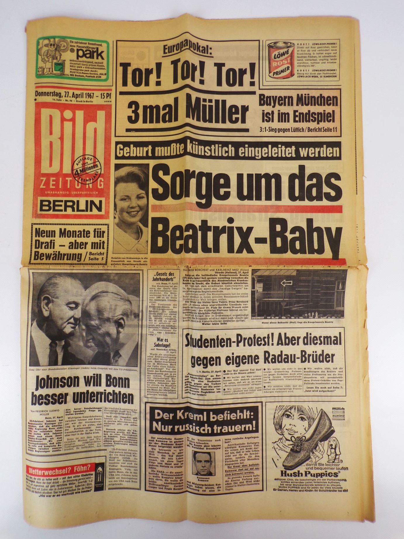 Bild Zeitung 1967 Nr 98 Geburtstagsgeschenk Bayern München