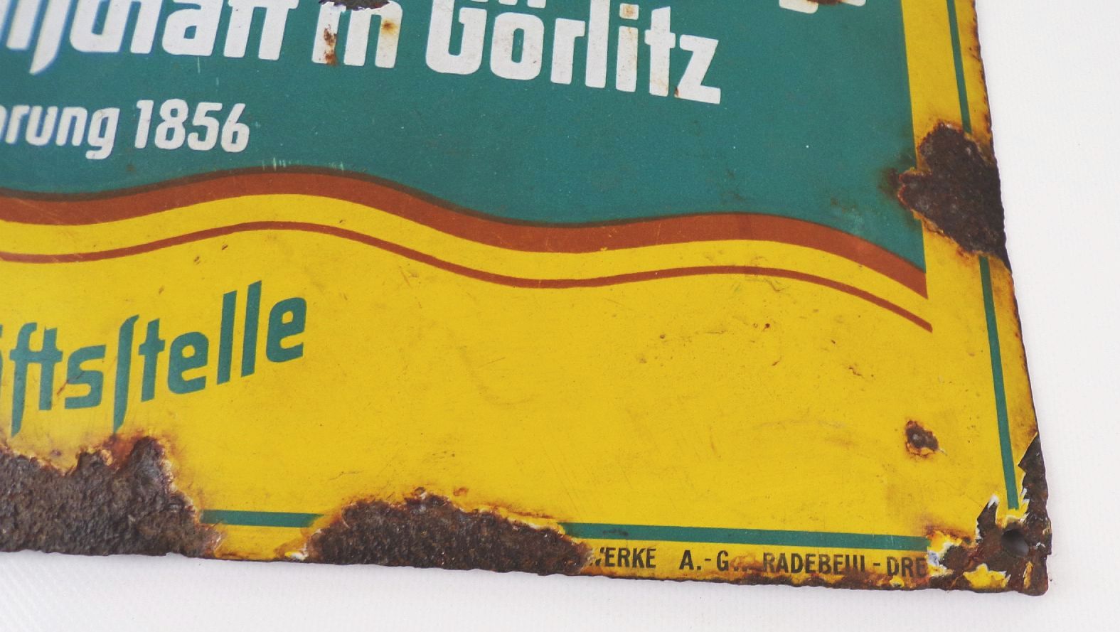 Altes Emailschild Rothenburger Lebensversicherung Görlitz um 1930 