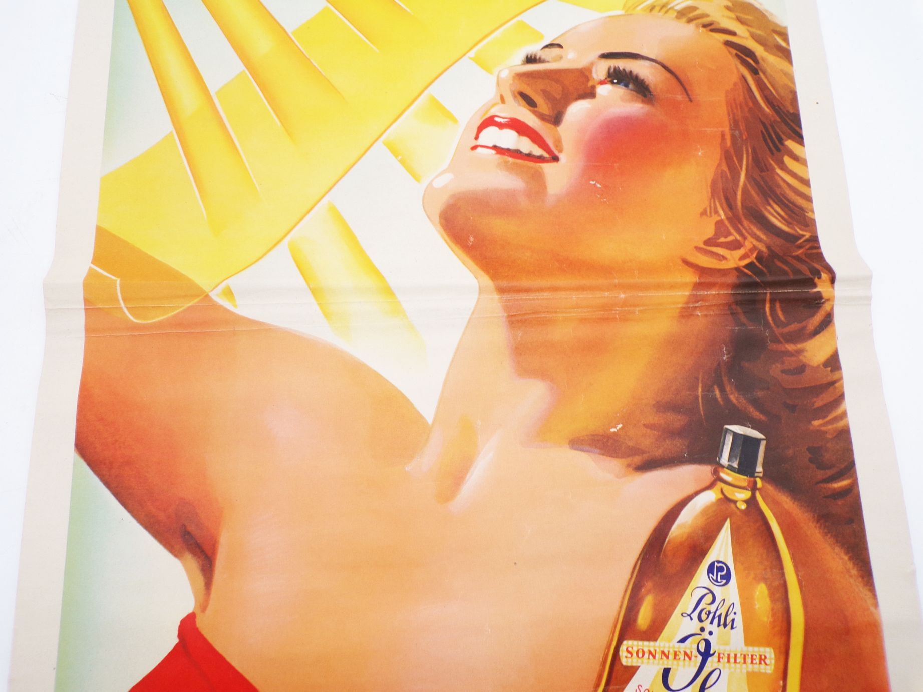 Altes Reklame Plakat Pohli Öl Sonnenschutz Frau 1958 DDR Retro Vintage 
