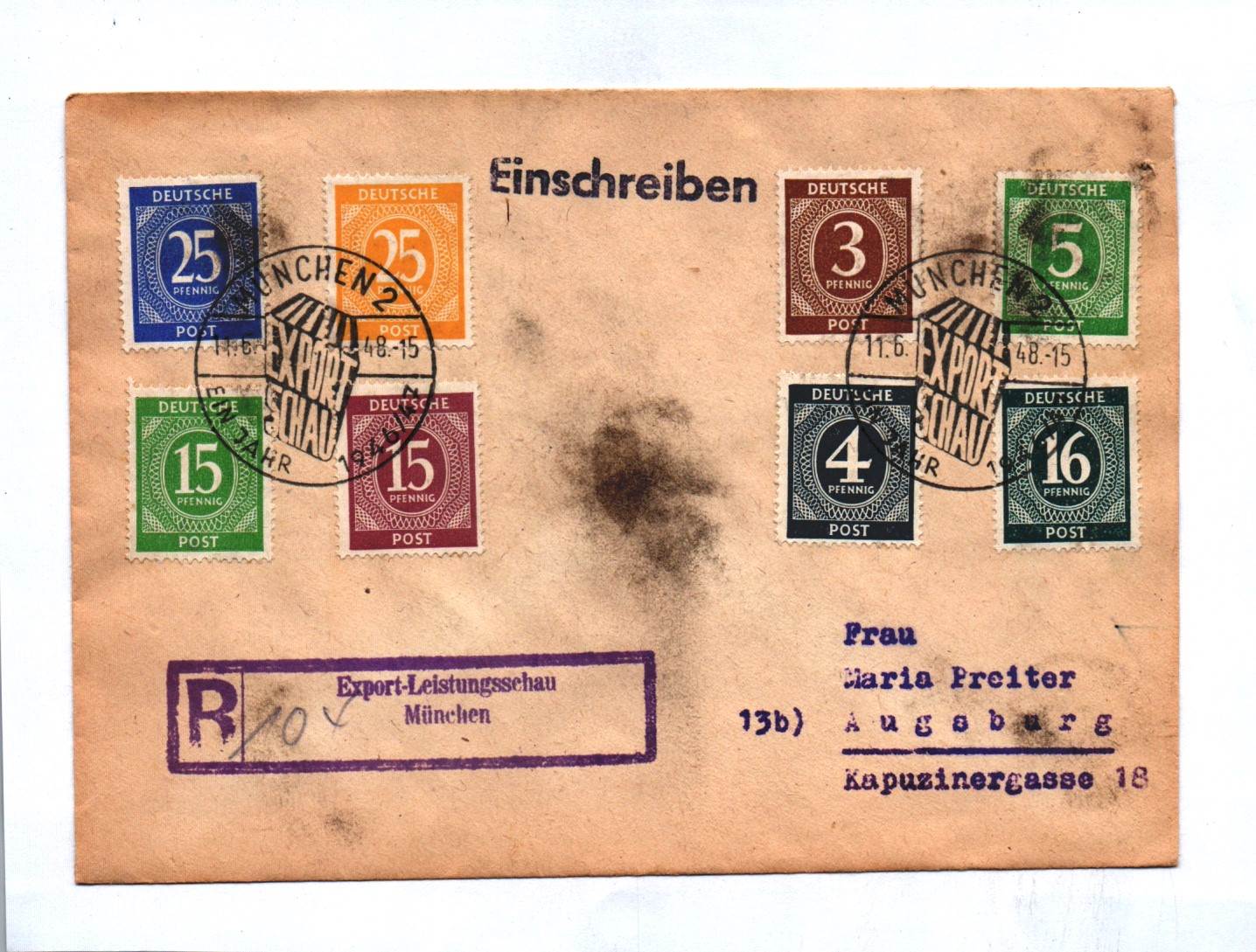 Einschreiben München 1948 Briefkuvert R Brief Export Leistungsschau