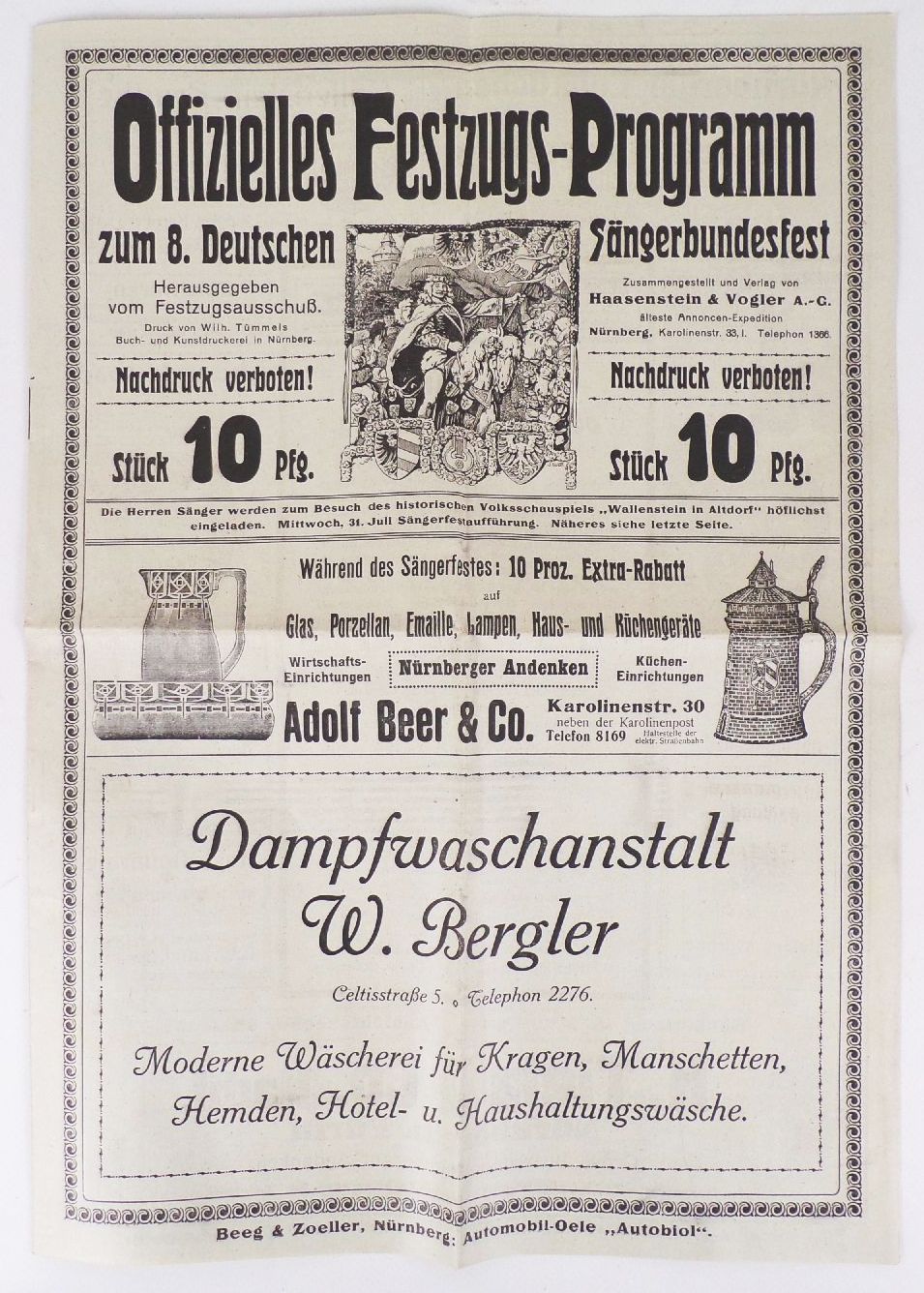 Offizielles Festzugs Programm 8 Sängerbundfest Nürnberg 