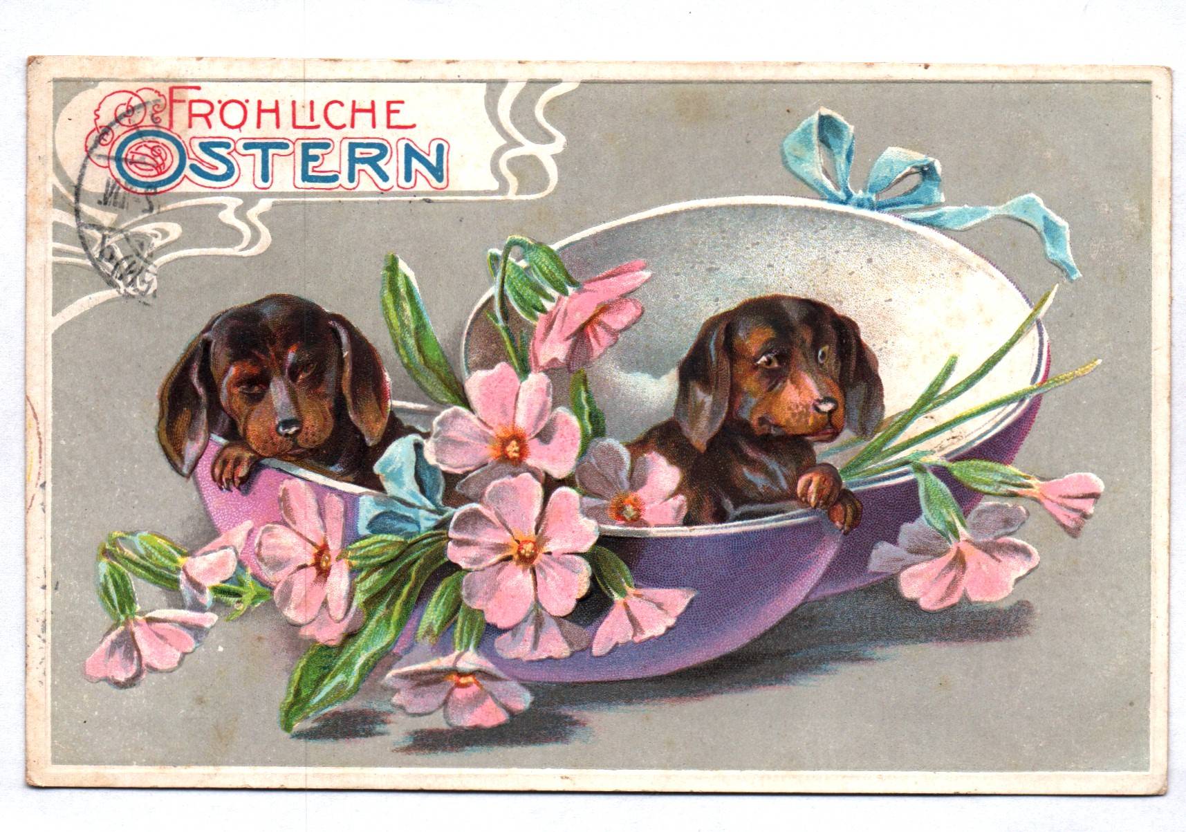 Präge Ak Dackel Fröhliche Ostern 1907